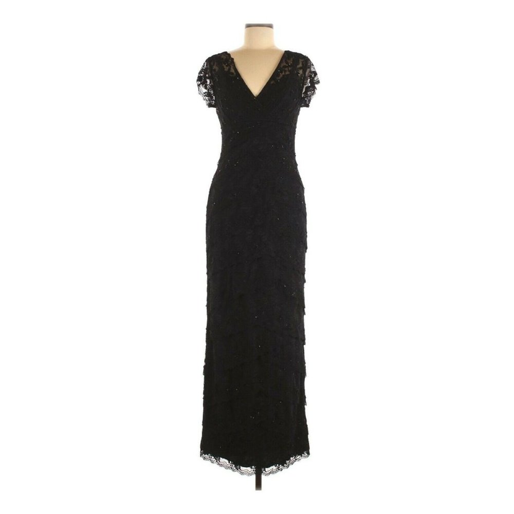 Marina Women's Short Sleeve Black Lace Dress